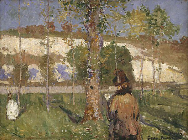 Madame Sisley on the banks of the Loing at Moret